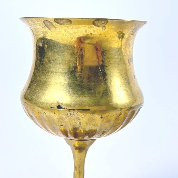 Vintage Brass Goblets Set of 2 MCM Decorative Cups 6" Mid Century Decor - Picture 8 of 10